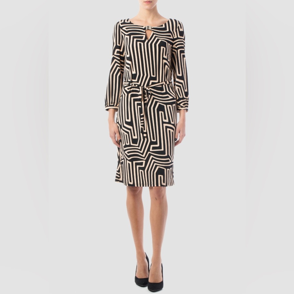 Joseph Ribkoff Dress Style 153775 A-Line Knee Length Tan And Black